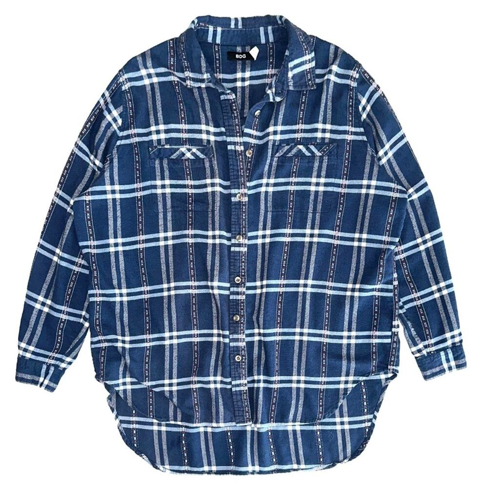 BDG Urban Outfitters Boyfriend Blue Button Down Plaid Flannel Size Small